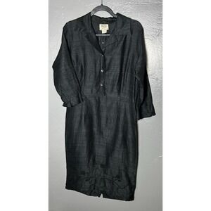 MOC Women's Black Silk Dress Size M 3/4 Sleeves Floral Beading On Bottom